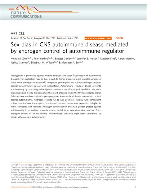 Pdf Sex Bias In Cns Autoimmune Disease Mediated By Androgen Control