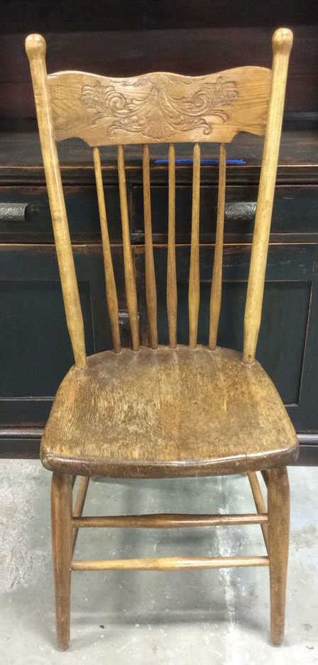 Set 4 Carved Antique Oak Spindle Back Chairs