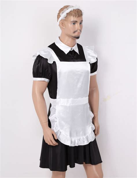 men s adults maid cosplay costume dress outfit apron headband fancy