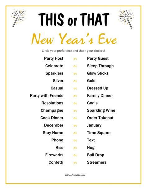 This Or That New Years Eve Game Free Printable