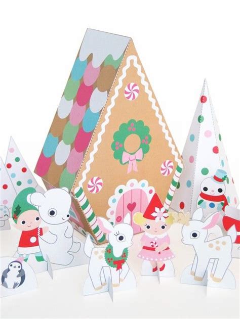 Peppermint Gingerbread Cottage Playset Printable Paper Craft Etsy