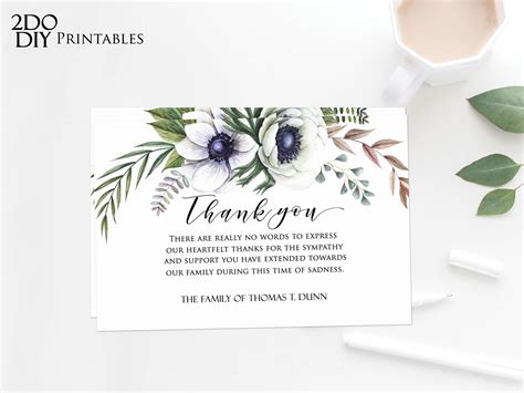 Paper Paper And Party Supplies Funeral Acknowledgement Editable Sympathy