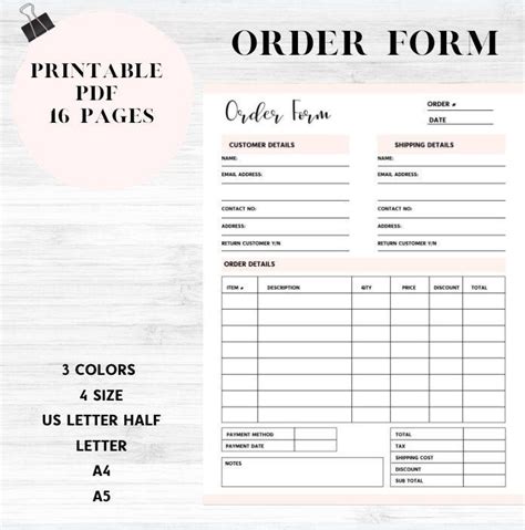 Order Form Small Business Form Business Order Form Printable Order