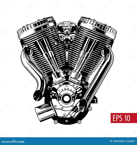 Vintage Custom Motorcycle Engine Isolated On White Monochrome Vector