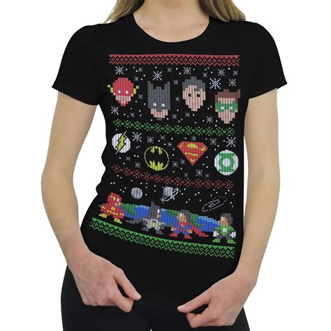 Justice League 8 Bit Ugly Sweater Womens T Shirt