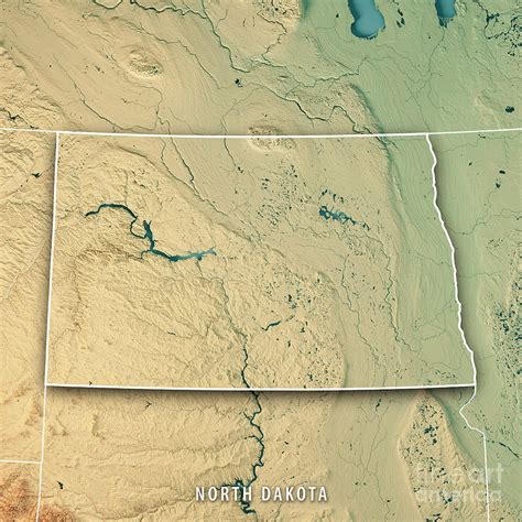 North Dakota State Usa 3d Render Topographic Map Border Digital Art By