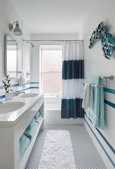 White And Blue Stripe Bathroom Wall Tiles Striped Bathroom Walls