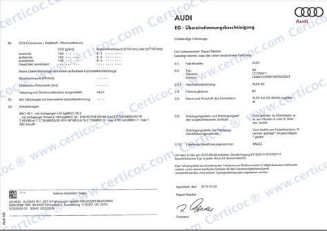 Certificate Of Conformity Coc Audi Certicoc