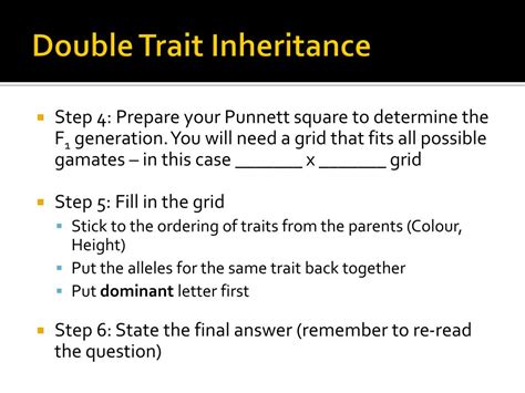 It is a cross which involves two characters and two gene pair. PPT - Double Trait Inheritance - Dihybrid Cross PowerPoint ...