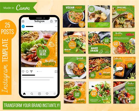 25 Nutrition Instagram Post Templates For Canva Restaurant Etsy