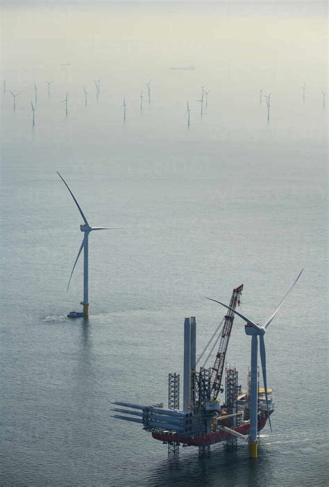Netherlands North Holland Ijmuiden Aerial View Of Wind Turbine