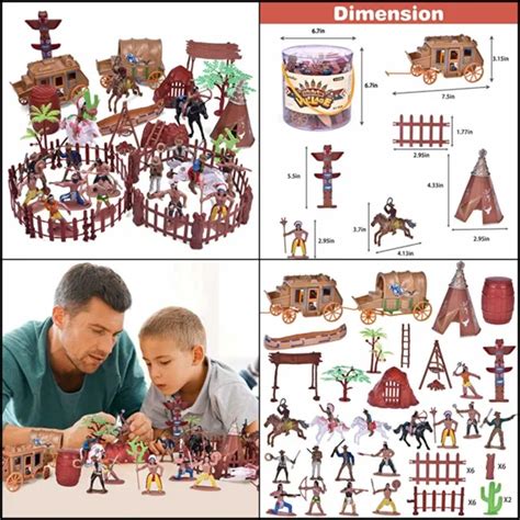 61 Pcs Wild West Cowboys And Indians Plastic Figures Toys Toy Soldiers
