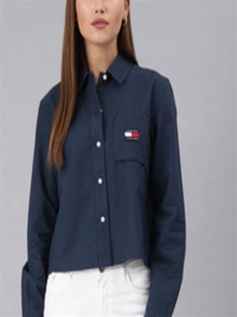 Buy Tommy Hilfiger Women Navy Blue Regular Fit Solid Organic Cotton