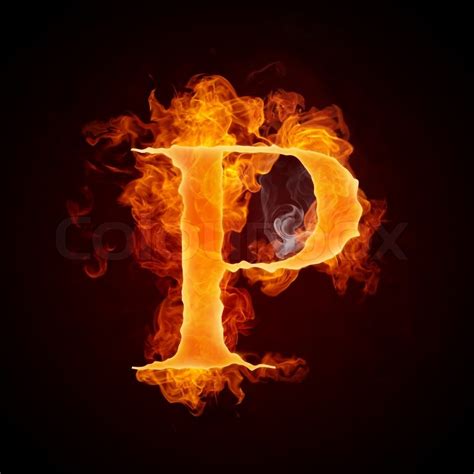 Fire Letter P Isolated On Black Stock Image Colourbox