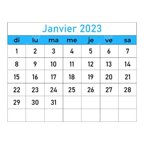 Janvier 2023 Calendrier Français Bleu Png 2023 Calendrier Liste De