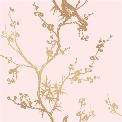 Bird Watching Peel And Stick Wallpaper In Rose Pink And Gold By Cynthia