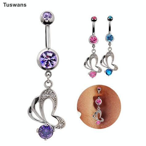 buy high quality surgical steel navel piercing lovely hollow butterfly belly