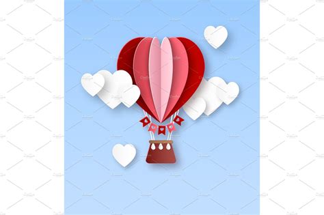 Heart Air Balloon Paper Cut Hot Air Illustrations Creative Market