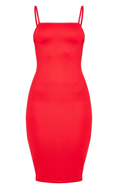 Red Strappy Midi Dress Prettylittlething Aus