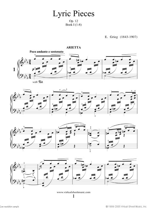 Free Sheet Music Grieg Edvard Arietta Op12 1 Piano Solo