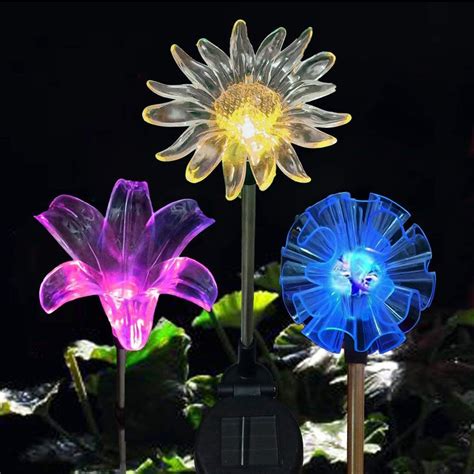 Sappywoon Outdoor Solar Flower Garden Lights 3pcs Led Multi Color