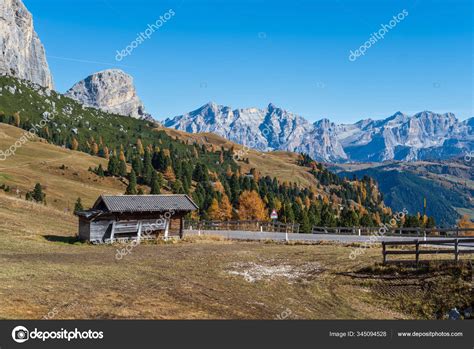 Autumn Alpine Dolomites Rocky Mountain Scene Sudtirol Italy Stock