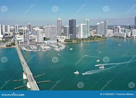 Aerial View Of Waterfront Buildings On Intracoastal Waterway In Miami