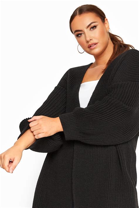 Black Oversized Balloon Sleeve Knitted Cardigan Yours Clothing