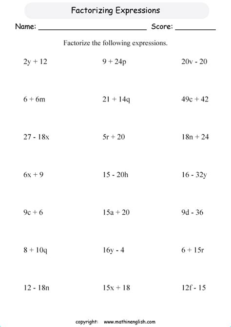 The topics are arranged alphabetically to make. Factorize these algebraic expressions. Basic algebra worksheet for primary students or grade 7 ...