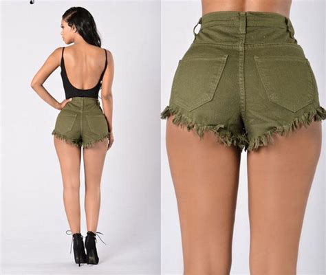 2020 2017 Womens Summer Sexy Ripped High Waisted Denim Shorts Army Green Skinny Jean Shorts