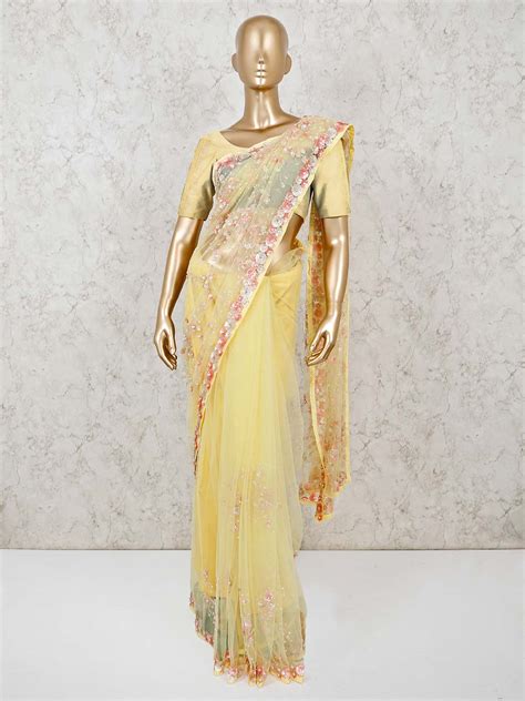 Yellow Net Saree For Wedding G3 Wsa43495