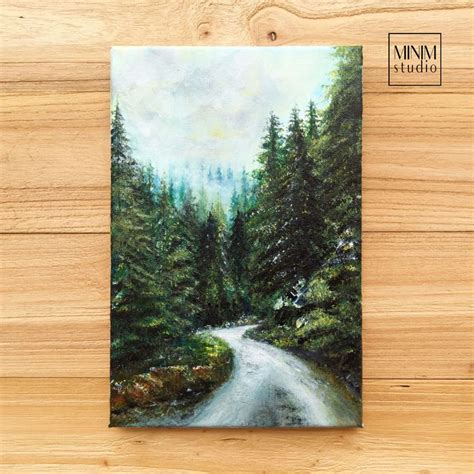 Evergreen Forest Original Acrylic Painting On Canvas Mountain Forest