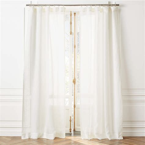 Modern Ryland Striped Warm White Linen Sheer Window Curtain Panel 48