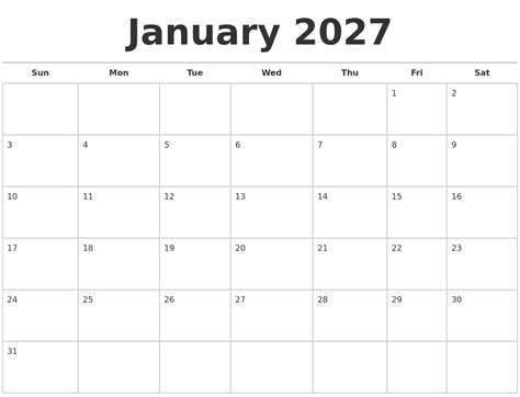 June 2027 Calendar Maker