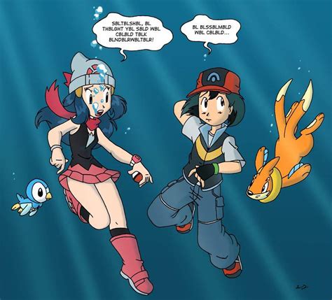 Ash And Dawn Underwater Bubble Speak Courtesy Of Underwatertoons On Deviantart Pok Mon Amino