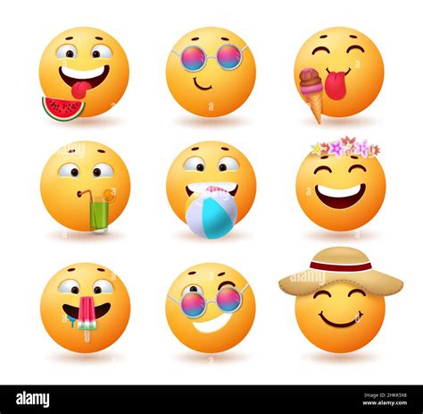 Summer Emoji Vector Set Design Emojis Emoticon In Funny And Cute Faces