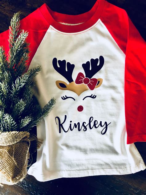 Girls Reindeer Shirt Personalized Christmas Shirt Girls Etsy
