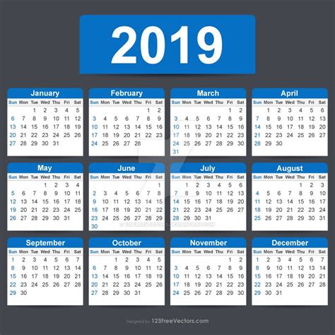 Editable Calendar 2019 Free Vector By 123freevectors On Deviantart