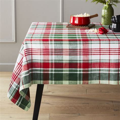 Shop Red And Green Plaid Tablecloth Yarn Dyed Cotton In Rich Red
