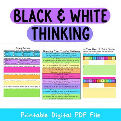 Black And White Thinking Mental Health Worksheets Etsy