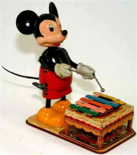 Linemar Tin Figures Disney Mickey Mouse With Xylophone Tin Litho Wind
