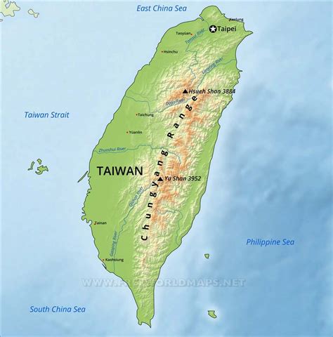 A collection of taiwan maps. Taiwan Physical Map