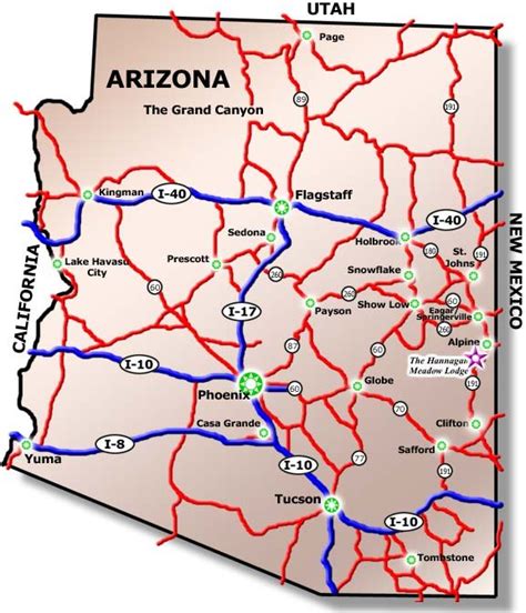 Arizona Road Map With Mileage Time Zones Map