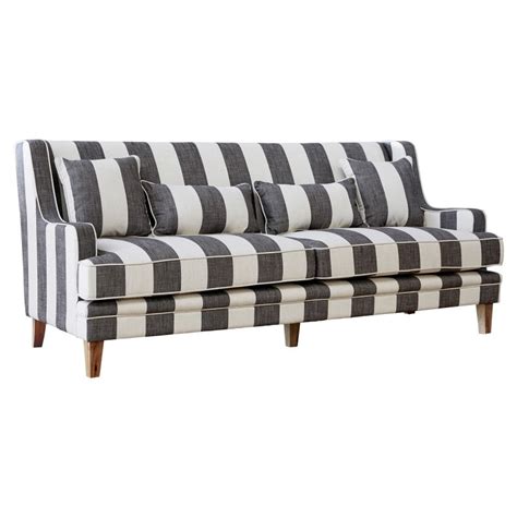 Kimberley Striped Fabric Sofa 3 Seater Charcoal Cream