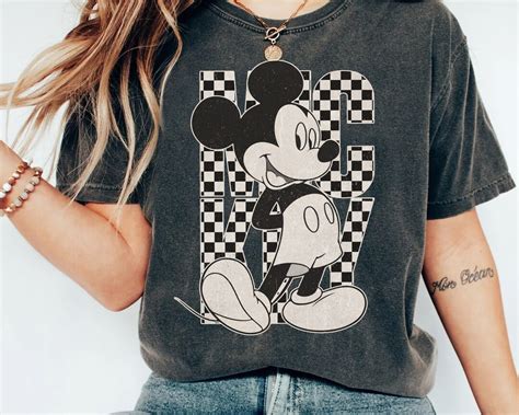 Vintage Mickey Mouse Checkered T Shirt Disney Mickey And Friends All Characters Custom Tee Wdw