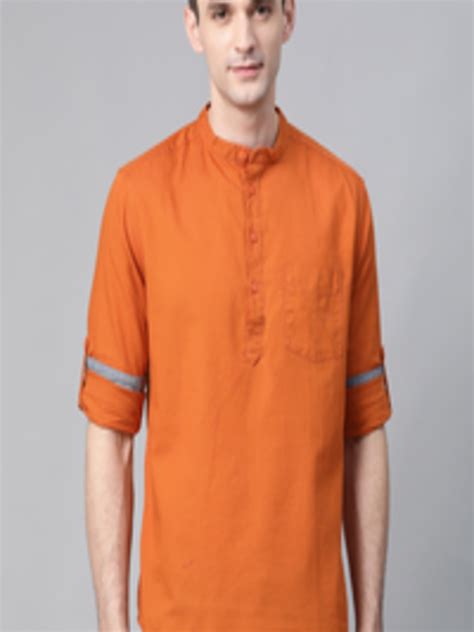 Buy Hereandnow Men Rust Orange Slim Fit Solid Casual Shirt Shirts For