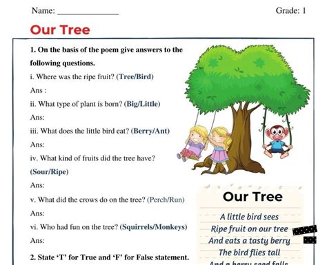 Exploring Marigold Chapter 12 Our Tree Worksheet For Class 1