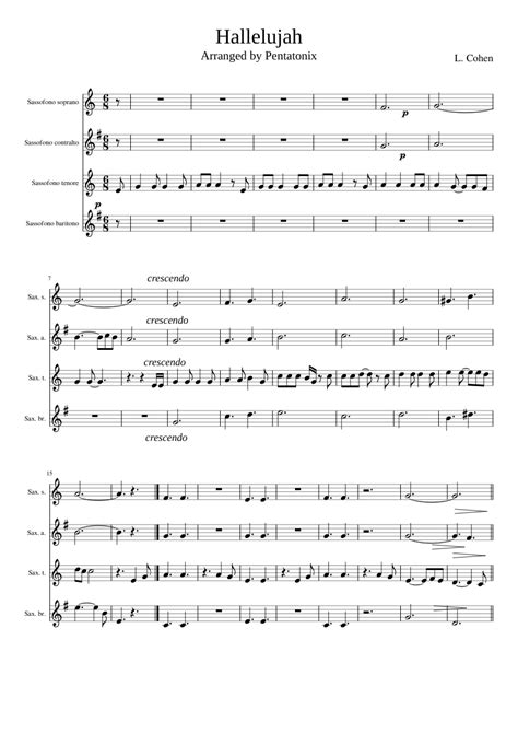 hallelujah ptx for sax quartet sheet music for saxophone alto saxophone tenor saxophone