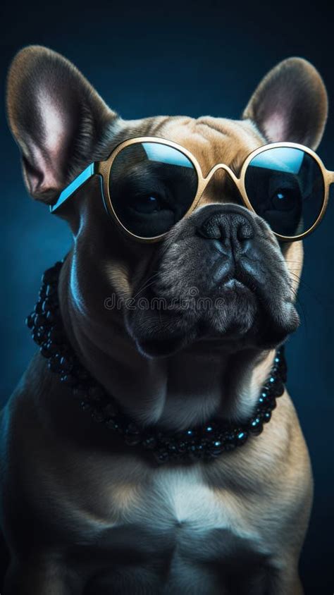 French Bulldog With Sunglasses On Blue Background Stock Illustration