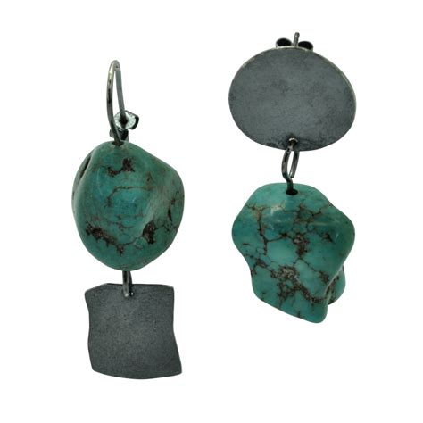 Rollered Silver Turquoise Drop Stud Earrings Genna Delaney Jewellery